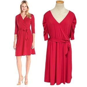 NY Collection Red Midi Short Sleeve Faux Wrap Dress Size XL NEW with tags